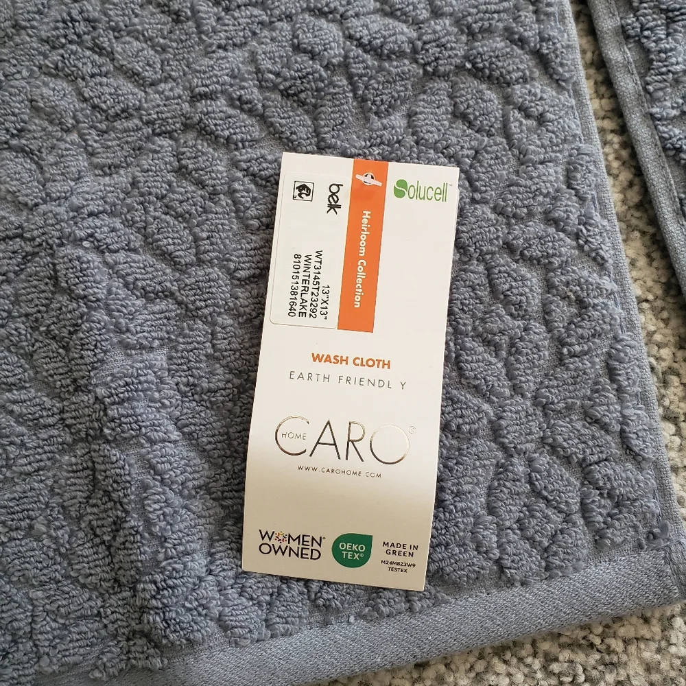 NWT 2 Washcloths Blue With Floral design By CARO